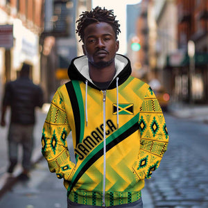 Personalised Jamaica Zip Hoodie Kente Pattern Basic - Yellow