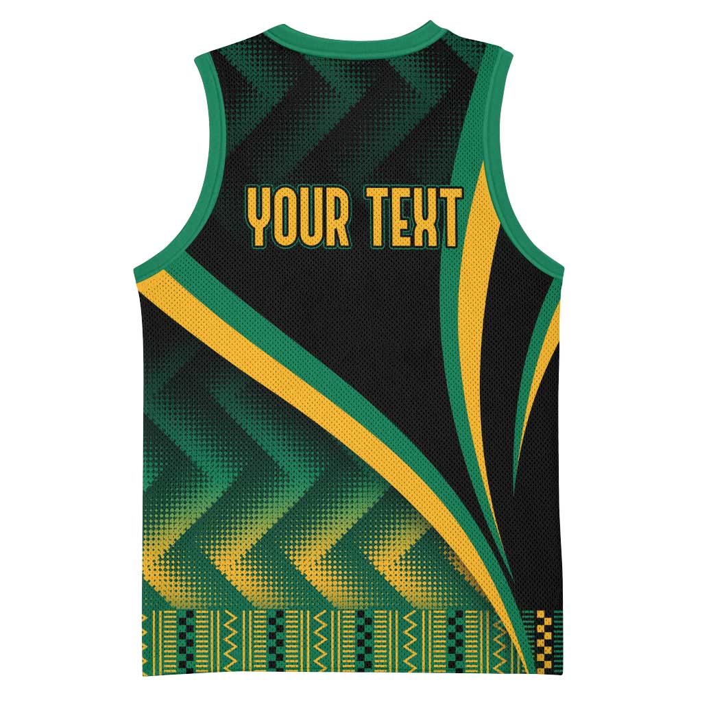 Personalised Jamaica Basketball Jersey Kente Pattern Basic - Black LT7
