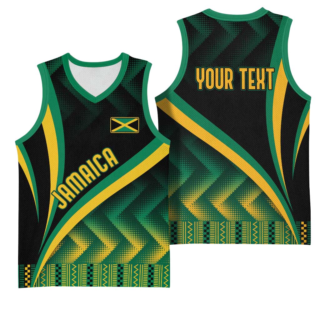 Personalised Jamaica Basketball Jersey Kente Pattern Basic - Black LT7