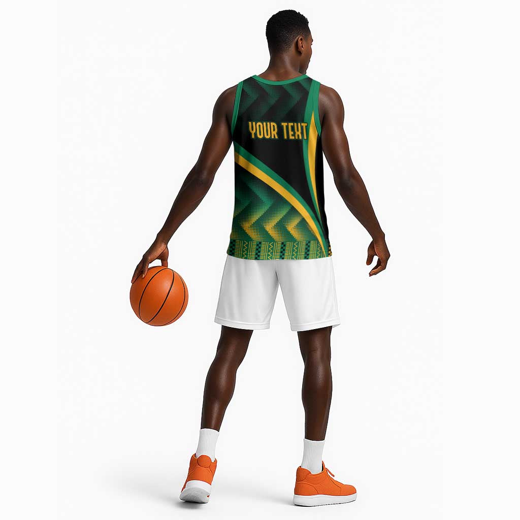Personalised Jamaica Basketball Jersey Kente Pattern Basic - Black LT7