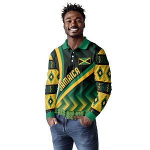 Personalised Jamaica Long Sleeve Polo Shirt Kente Pattern Basic - Black