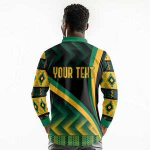 Personalised Jamaica Long Sleeve Polo Shirt Kente Pattern Basic - Black