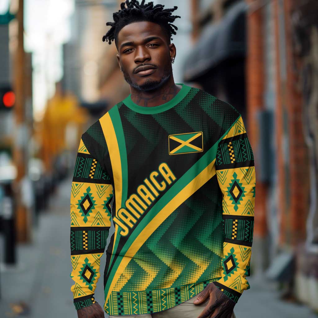 Personalised Jamaica Long Sleeve Shirt Kente Pattern Basic - Black LT7