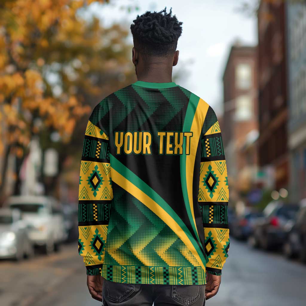 Personalised Jamaica Long Sleeve Shirt Kente Pattern Basic - Black LT7