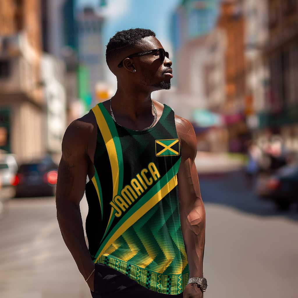 Personalised Jamaica Men Tank Top Kente Pattern Basic - Black