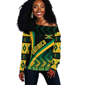 Personalised Jamaica Off Shoulder Sweater Kente Pattern Basic - Black