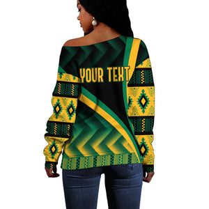 Personalised Jamaica Off Shoulder Sweater Kente Pattern Basic - Black