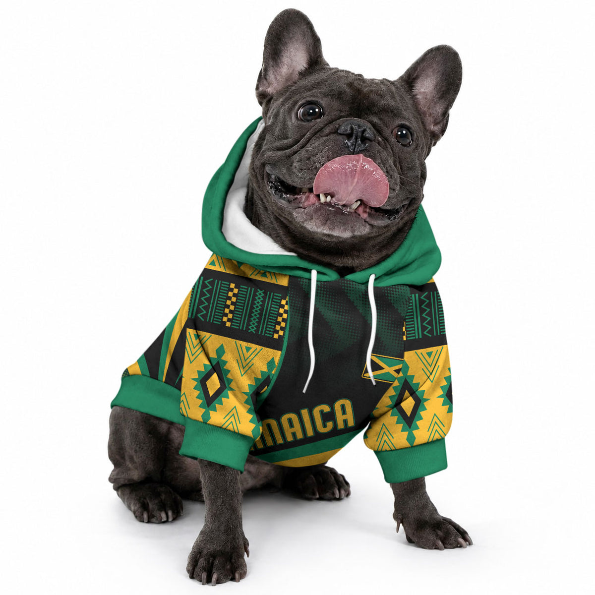 Personalised Jamaica Pet Hoodie Kente Pattern Basic - Black