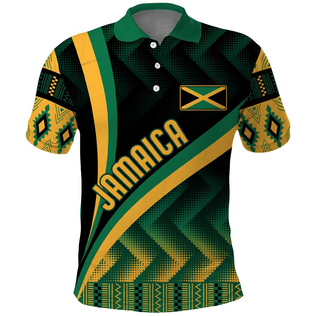 Personalised Jamaica Polo Shirt Kente Pattern Basic - Black