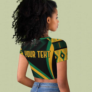 Personalised Jamaica Raglan Cropped T shirt Kente Pattern Basic - Black