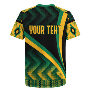 Personalised Jamaica Rugby Jersey Kente Pattern Basic - Black