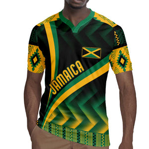 Personalised Jamaica Rugby Jersey Kente Pattern Basic - Black