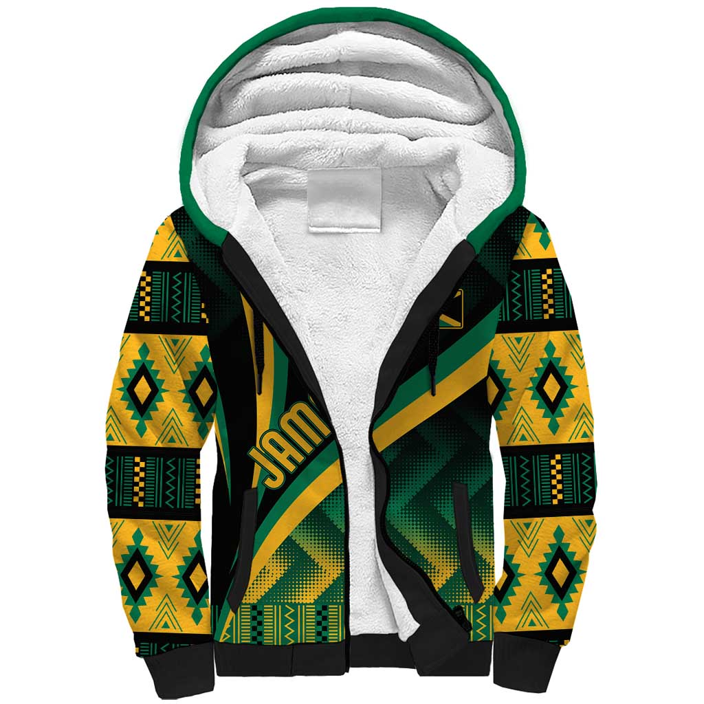 Personalised Jamaica Sherpa Hoodie Kente Pattern Basic - Black