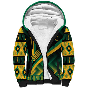 Personalised Jamaica Sherpa Hoodie Kente Pattern Basic - Black