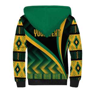 Personalised Jamaica Sherpa Hoodie Kente Pattern Basic - Black