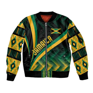 Personalised Jamaica Sleeve Zip Bomber Jacket Kente Pattern Basic - Black