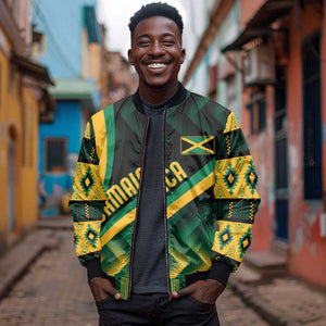 Personalised Jamaica Sleeve Zip Bomber Jacket Kente Pattern Basic - Black