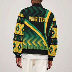 Personalised Jamaica Sleeve Zip Bomber Jacket Kente Pattern Basic - Black