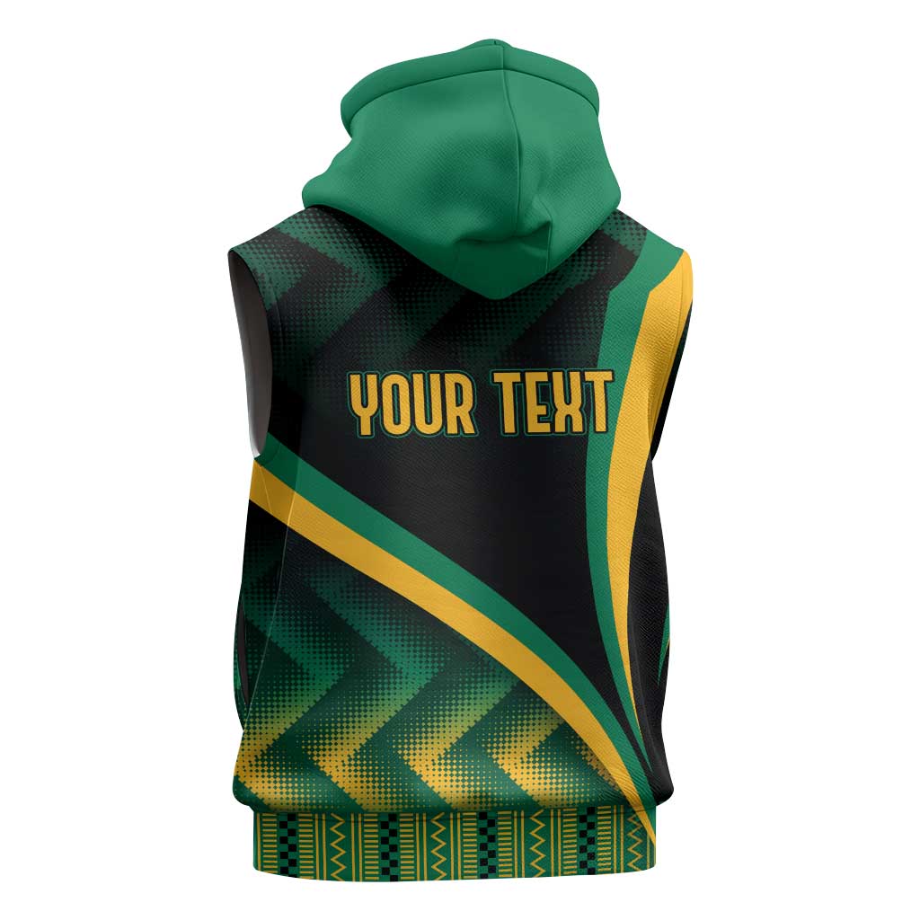 Personalised Jamaica Sleeveless Zip Hoodie Kente Pattern Basic - Black - African Pride