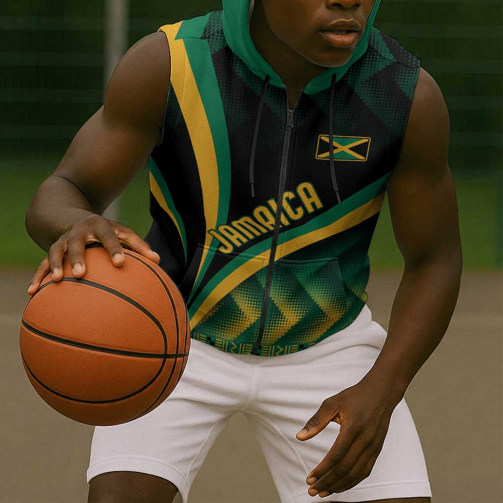 Personalised Jamaica Sleeveless Zip Hoodie Kente Pattern Basic - Black - African Pride