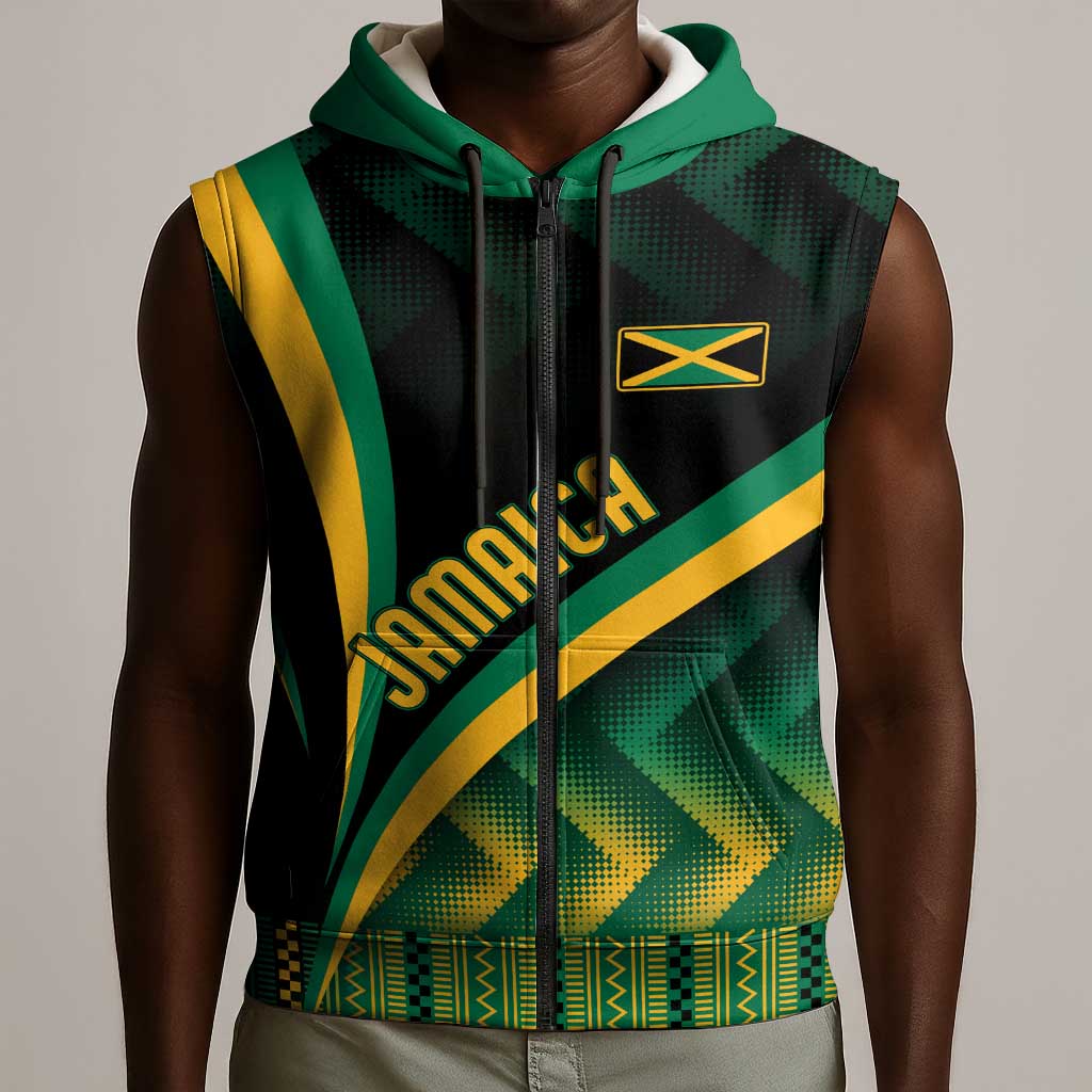 Personalised Jamaica Sleeveless Zip Hoodie Kente Pattern Basic - Black - African Pride