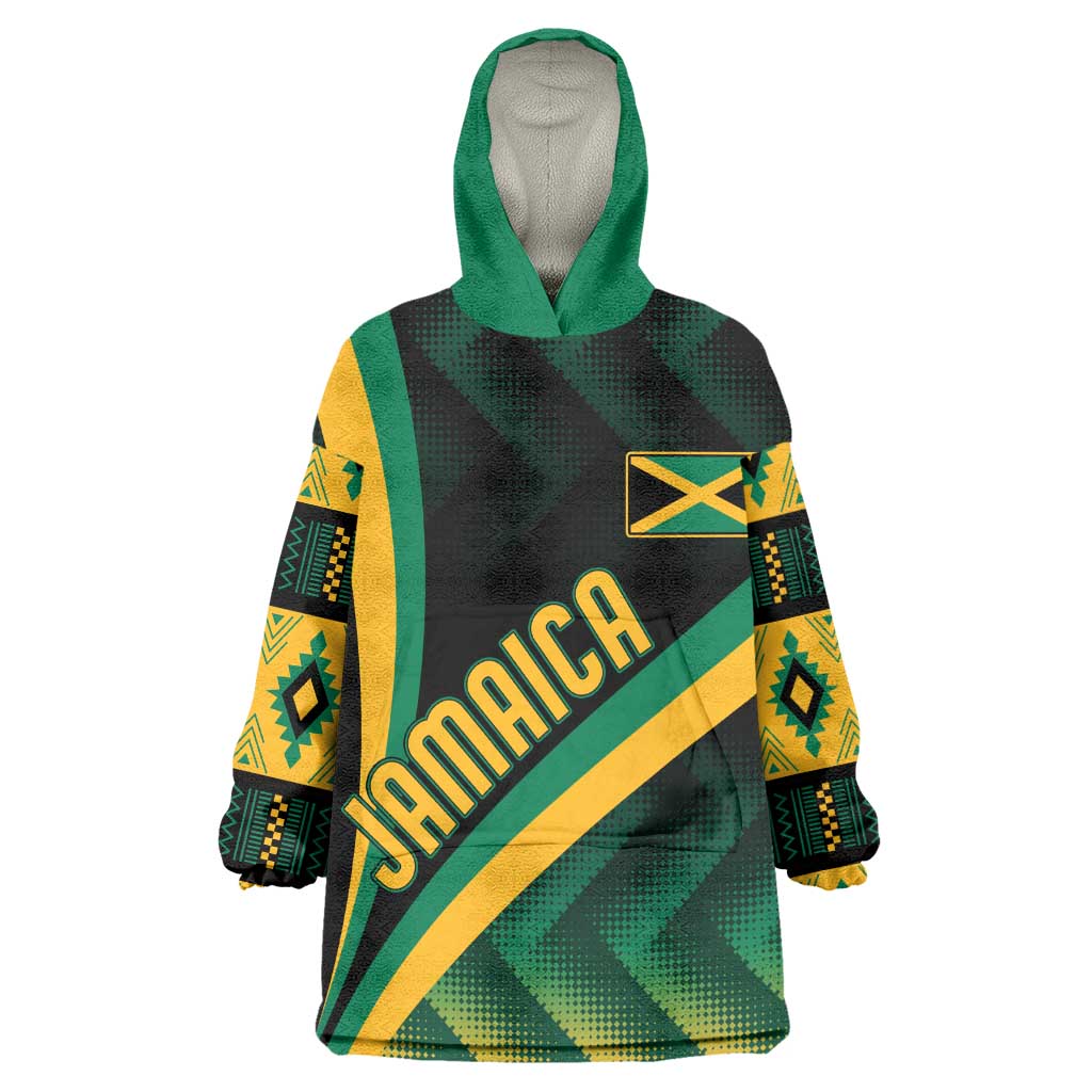 Personalised Jamaica Wearable Blanket Hoodie Kente Pattern Basic - Black