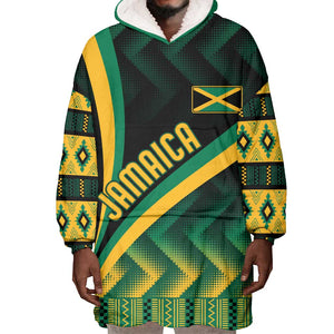 Personalised Jamaica Wearable Blanket Hoodie Kente Pattern Basic - Black