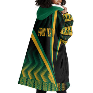 Personalised Jamaica Wearable Blanket Hoodie Kente Pattern Basic - Black