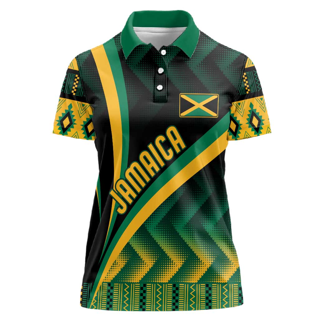 Personalised Jamaica Women Polo Shirt Kente Pattern Basic - Black