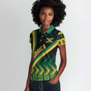 Personalised Jamaica Women Polo Shirt Kente Pattern Basic - Black