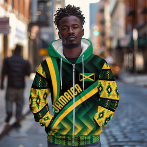 Personalised Jamaica Zip Hoodie Kente Pattern Basic - Black