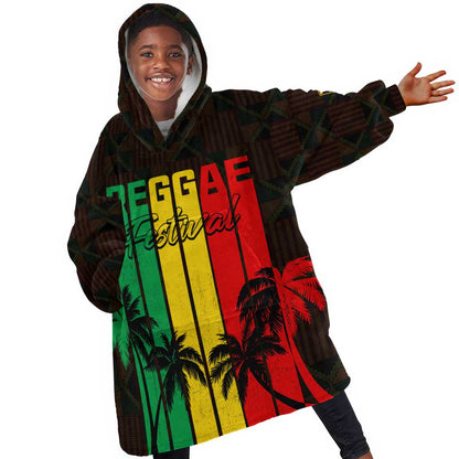 Personalised Jamaica Kid Wearable Blanket Hoodie Reggae Festival Bob Marley Abstract Portrait