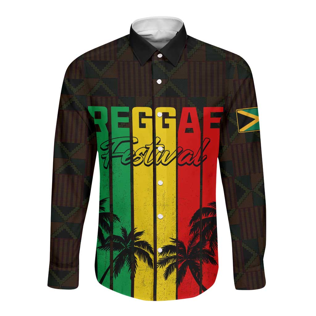 Personalised Jamaica Long Sleeve Button Shirt Reggae Festival Bob Marley Abstract Portrait