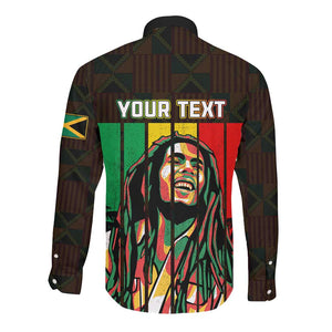 Personalised Jamaica Long Sleeve Button Shirt Reggae Festival Bob Marley Abstract Portrait