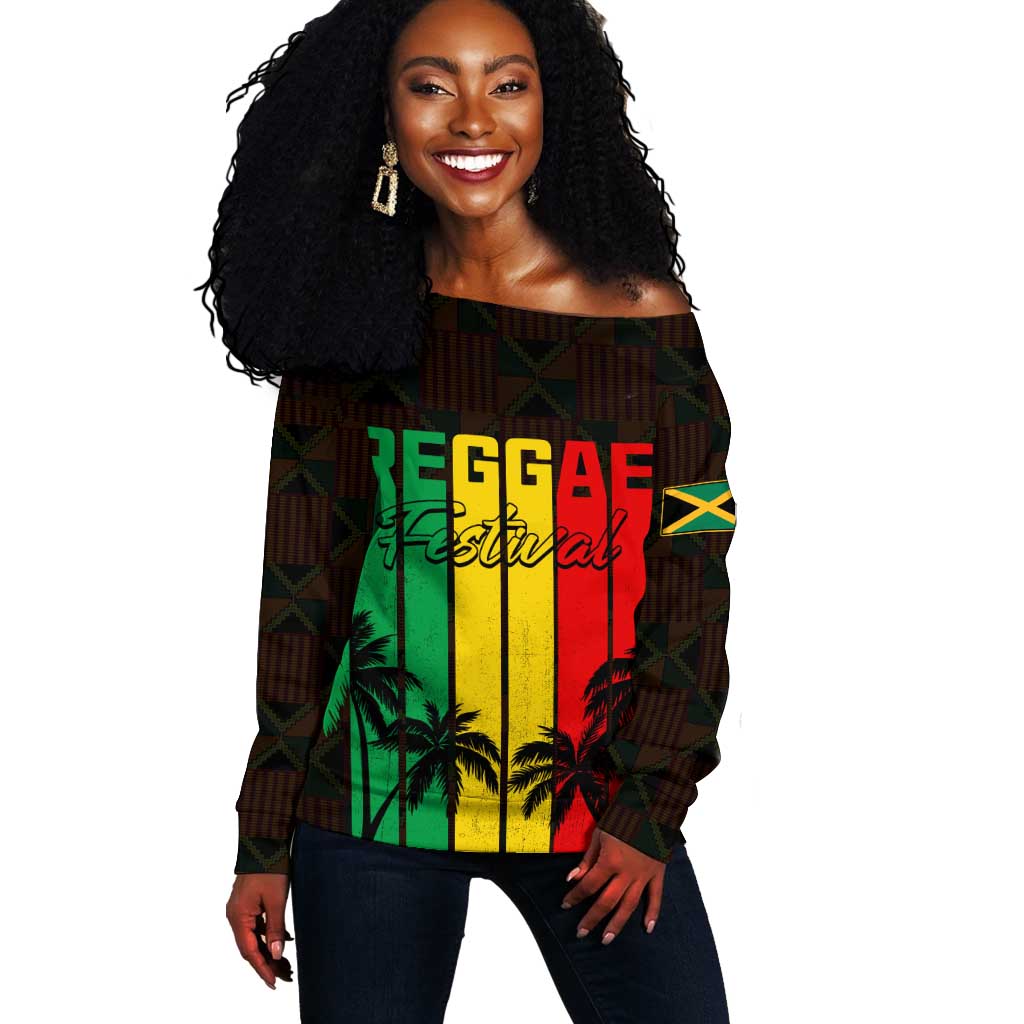 Personalised Jamaica Off Shoulder Sweater Reggae Festival Bob Marley Abstract Portrait