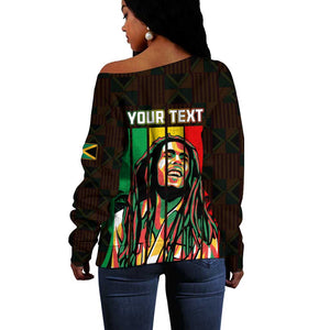 Personalised Jamaica Off Shoulder Sweater Reggae Festival Bob Marley Abstract Portrait