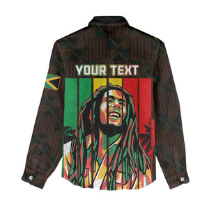 Personalised Jamaica Women Casual Shirt Reggae Festival Bob Marley Abstract Portrait