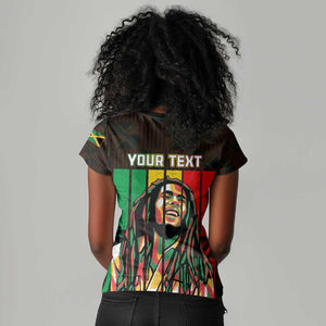 Personalised Jamaica Women V-Neck T-Shirt Reggae Festival Bob Marley Abstract Portrait