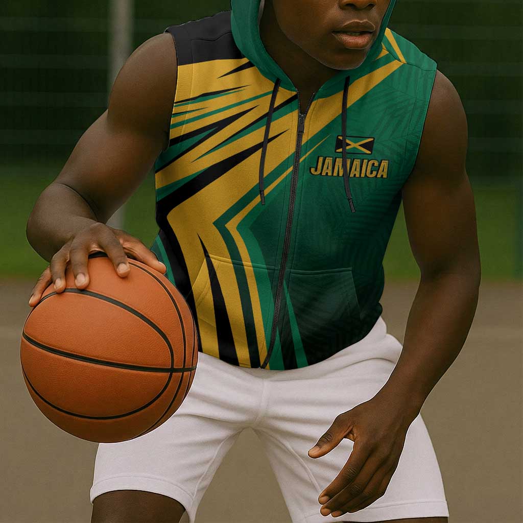 Afro-Jamaican Tropical Palm Personalized Sleeveless Zip Hoodie - African Pride