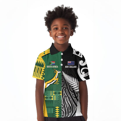 Custom Rugby South Africa New Zealand Greatest Rivals Kid Polo Shirt Tribal Motifs