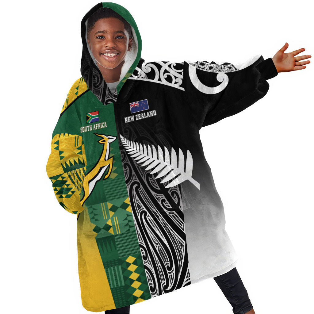 Custom Rugby South Africa New Zealand Greatest Rivals Kid Wearable Blanket Hoodie Tribal Motifs
