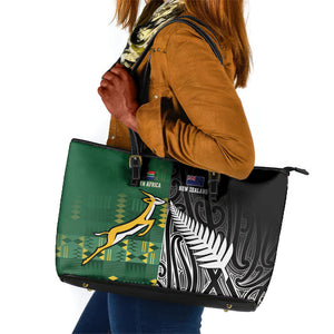 Rugby South Africa New Zealand Greatest Rivals Leather Tote Bag Tribal Motifs