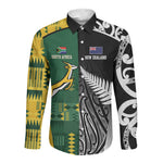 Custom Rugby South Africa New Zealand Greatest Rivals Long Sleeve Button Shirt Tribal Motifs