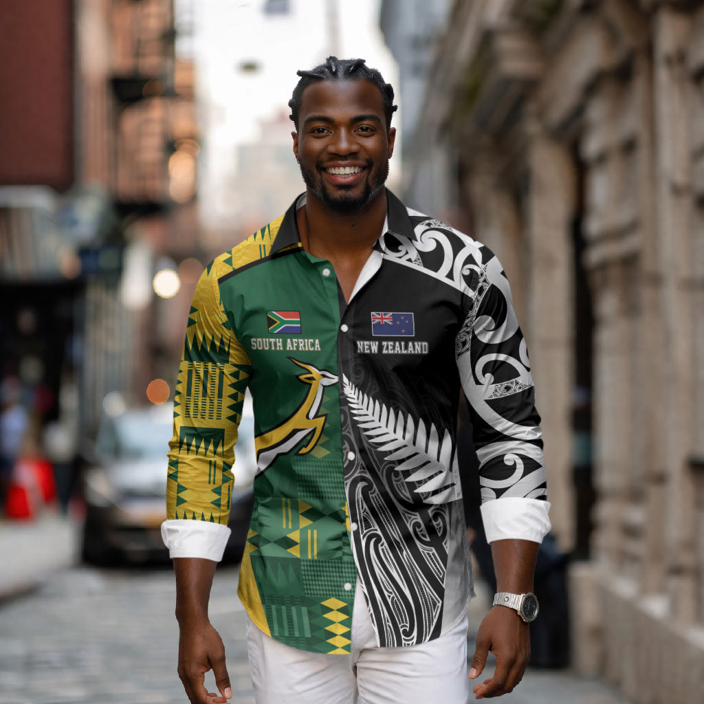 Custom Rugby South Africa New Zealand Greatest Rivals Long Sleeve Button Shirt Tribal Motifs