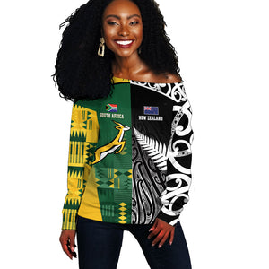 Custom Rugby South Africa New Zealand Greatest Rivals Off Shoulder Sweater Tribal Motifs