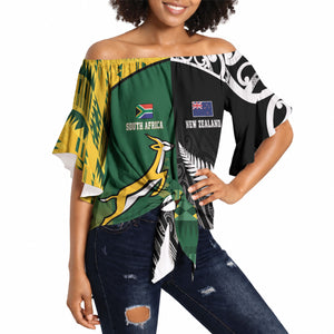 Custom Rugby South Africa New Zealand Greatest Rivals Off Shoulder Wrap Waist Top Tribal Motifs