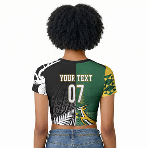 Custom Rugby South Africa New Zealand Greatest Rivals Raglan Cropped T shirt Tribal Motifs