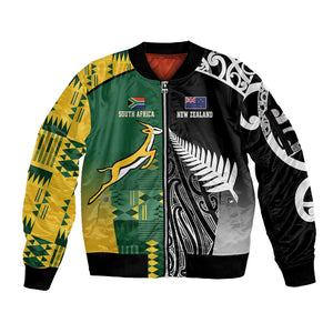 Custom Rugby South Africa New Zealand Greatest Rivals Sleeve Zip Bomber Jacket Tribal Motifs