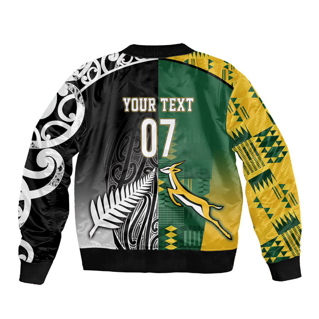 Custom Rugby South Africa New Zealand Greatest Rivals Sleeve Zip Bomber Jacket Tribal Motifs