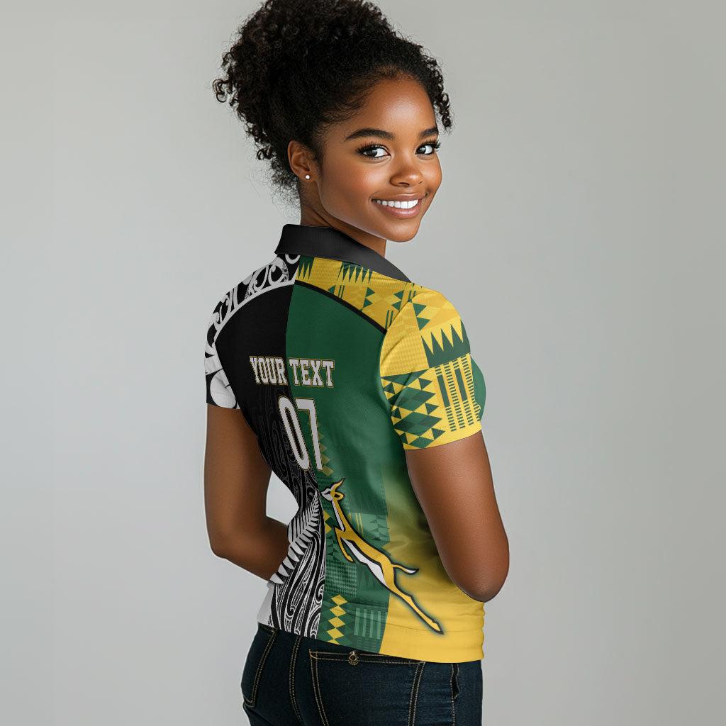Custom Rugby South Africa New Zealand Greatest Rivals Women Polo Shirt Tribal Motifs